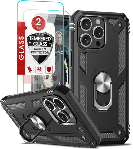 Entronix Apple iPhone 15 Pro Max Case - Guard Ring Holder & 2 Clear Screen Protectors - Entro Retail