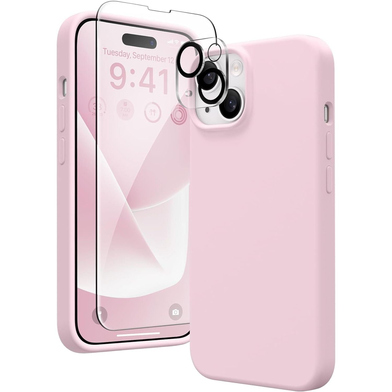 Entronix Silicone Case Designed for Apple iPhone 15 Liquid Silicone Case, 3 in 1 Bundle Case with Clear Tempered Glass and Camera Lens Shockproof Case - Entro Retail