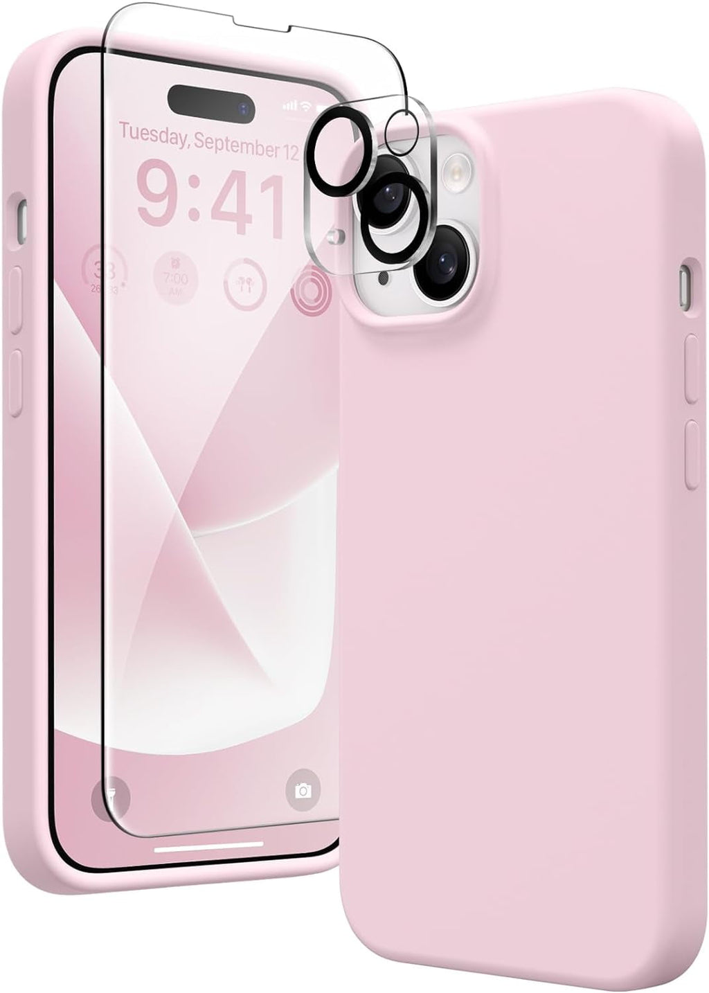 Entronix Silicone Case Designed for Apple iPhone 15 Liquid Silicone Case, 3 in 1 Bundle Case with Clear Tempered Glass and Camera Lens Shockproof Case - Entro Retail