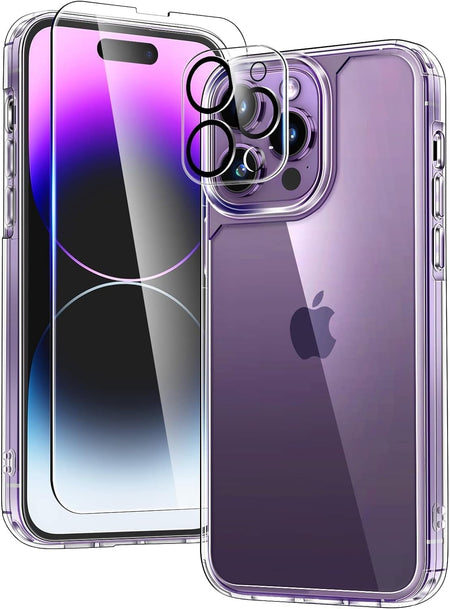 Entronix Case Heavy Duty Transparent Case for Apple iPhone 14 Pro with 1 Screen Protector and Camera Lens, Shockproof Dropproof Slim Case Clear - Entro Retail