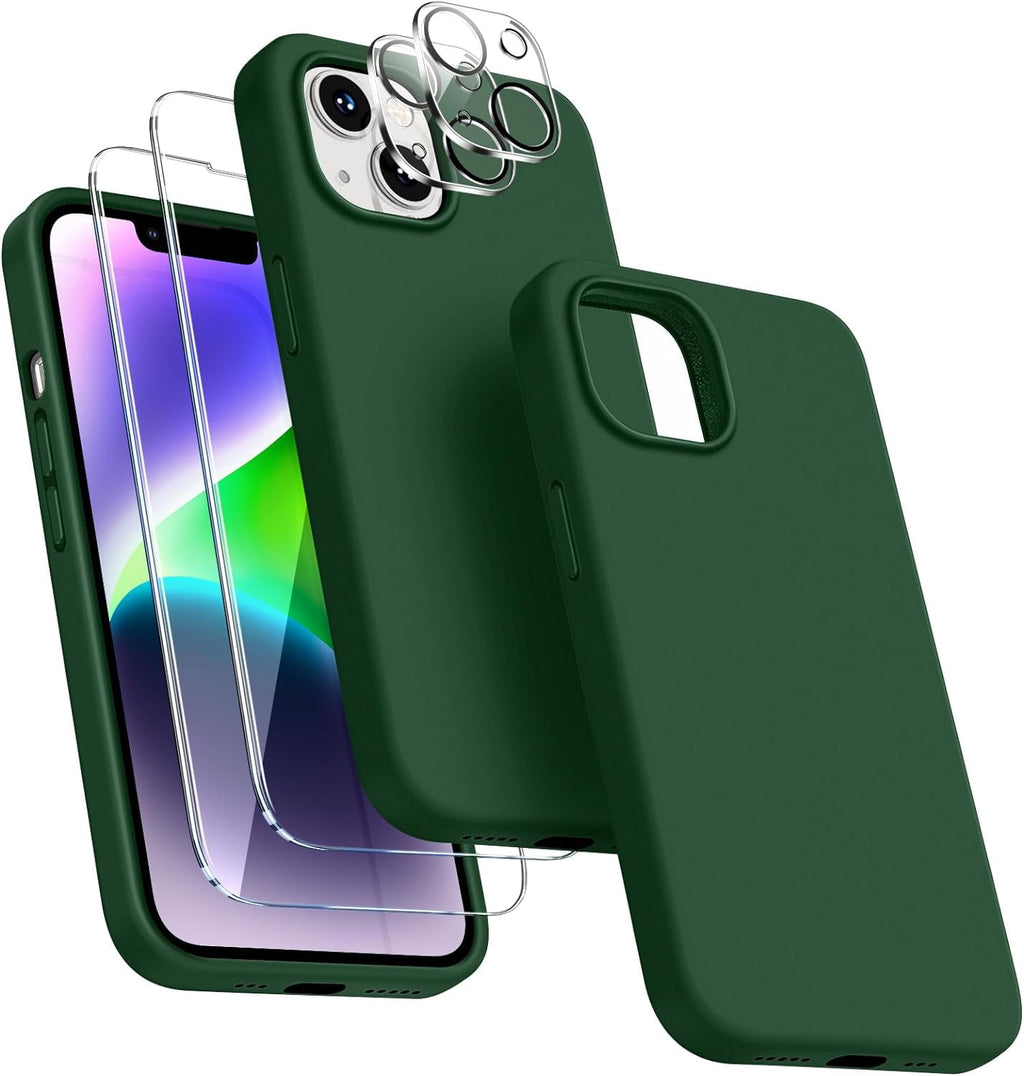 Entronix Silicone Case Designed for Apple iPhone 13 Liquid Silicone Case, 5 in 1 Bundle with 2 Clear Tempered Glass and 2 Camera Lens Shockproof Case - Entro Retail