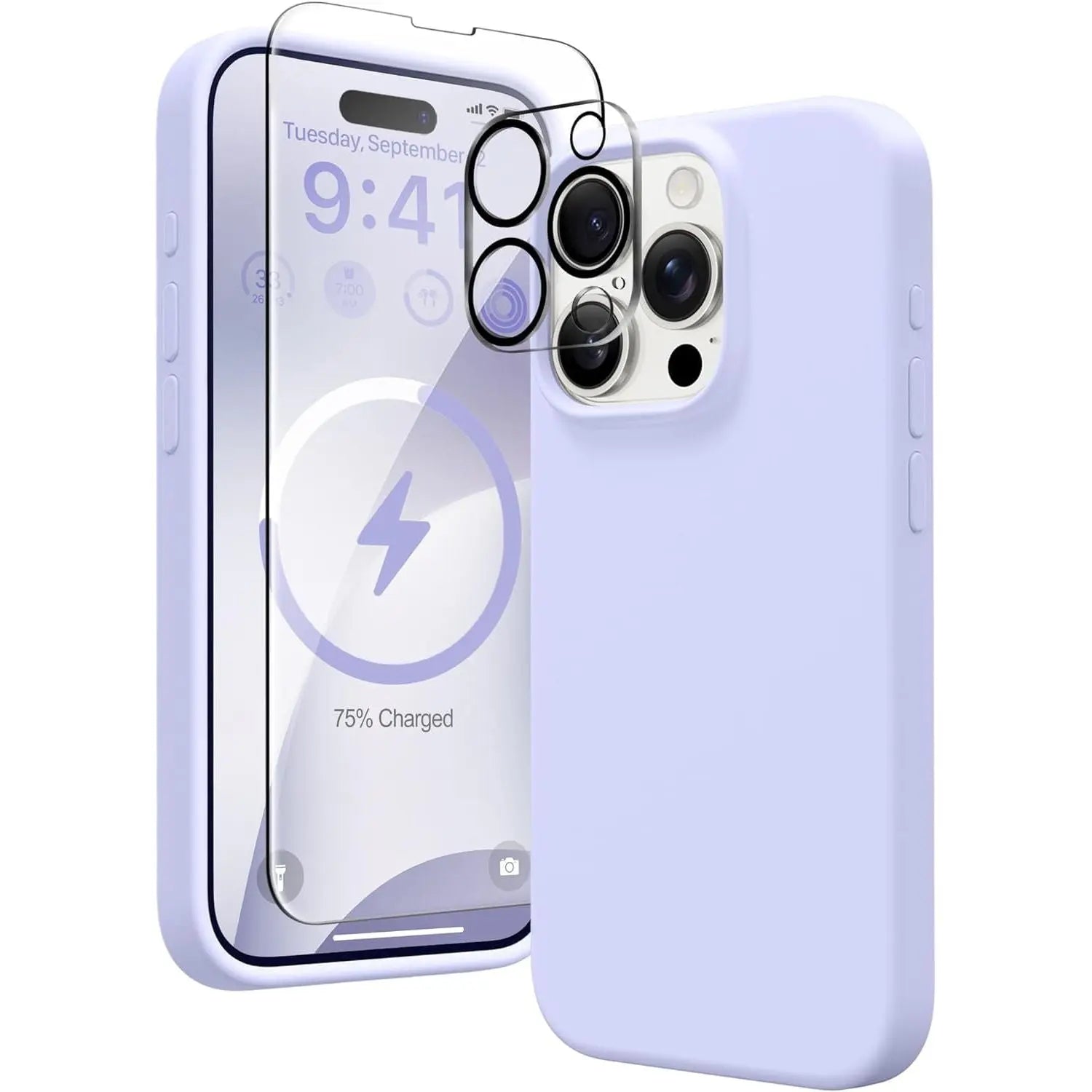 Entronix Apple iPhone 14 Pro 3-in-1 Bundle - Liquid Silicone Case, 1 Clear Screen Protector & 1 Camera Lens Protector, - Entro Retail