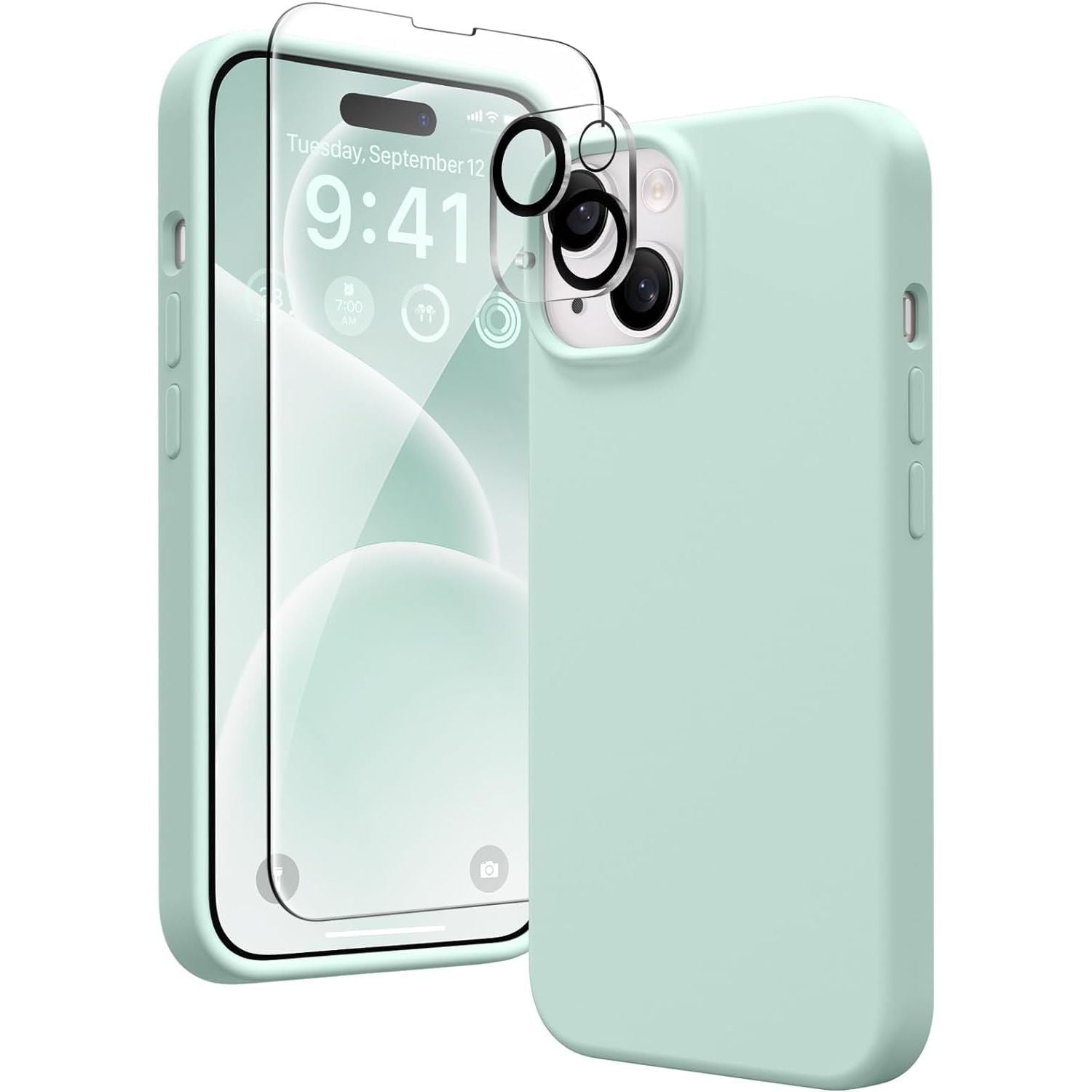 Entronix Silicone Case Designed for Apple iPhone 13 Liquid Silicone Case, 3 in 1 Bundle Case with Clear Tempered Glass and Camera Lens Shockproof Case - Entro Retail