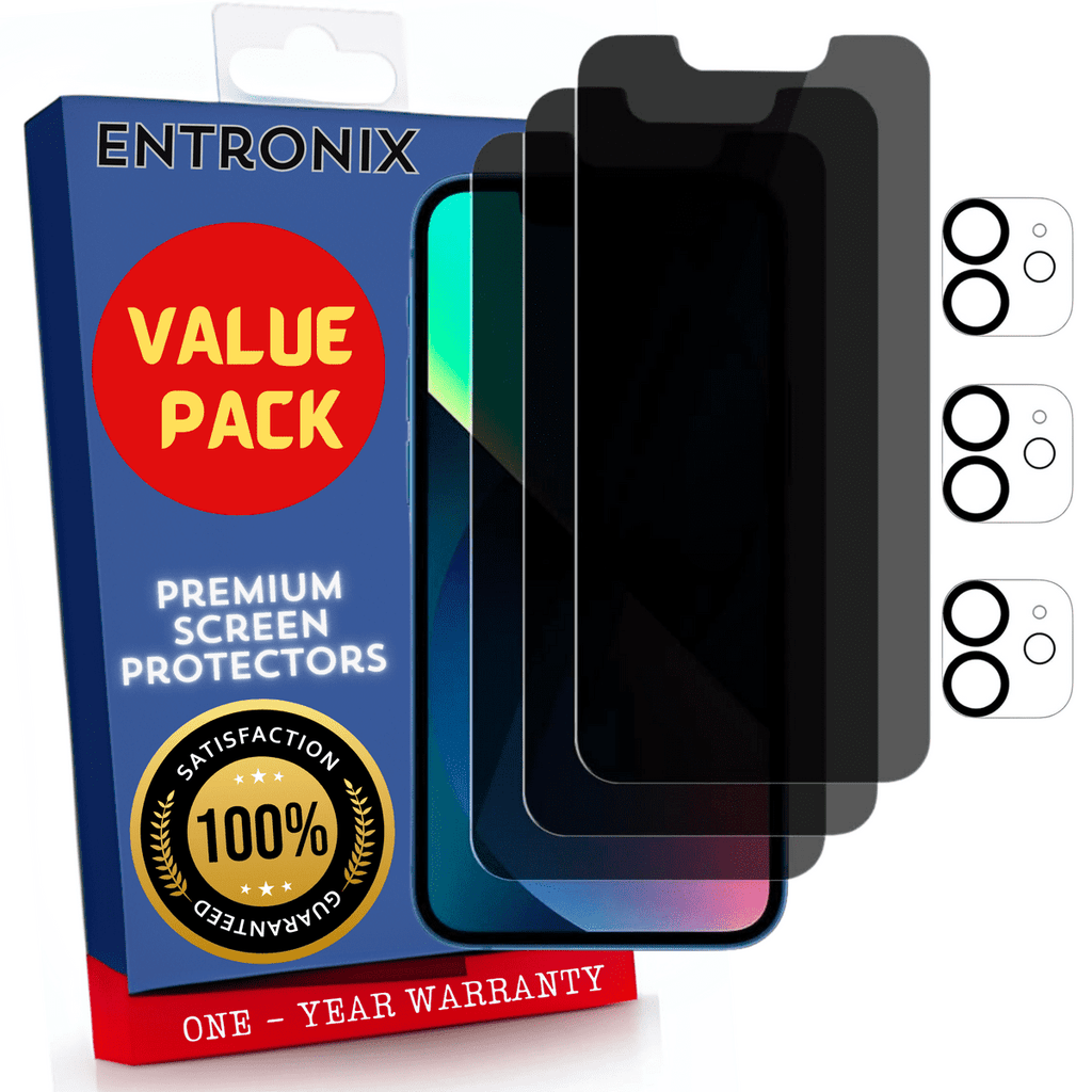 Entronix Case Screen Protector Bundle with Camera Cover Designed for Apple iPhone 12 Mini Privacy 9H Hardness,Bubble Free Easy Install, 3 PACK - Entro Retail