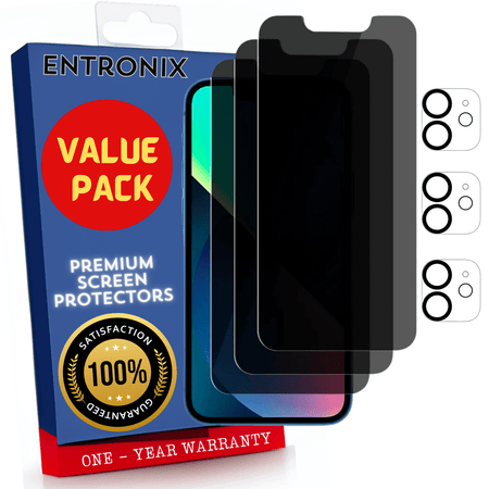 Entronix Case Screen Protector Bundle with Camera Cover Designed for Apple iPhone 12 Mini Privacy 9H Hardness,Bubble Free Easy Install, 3 PACK - Entro Retail