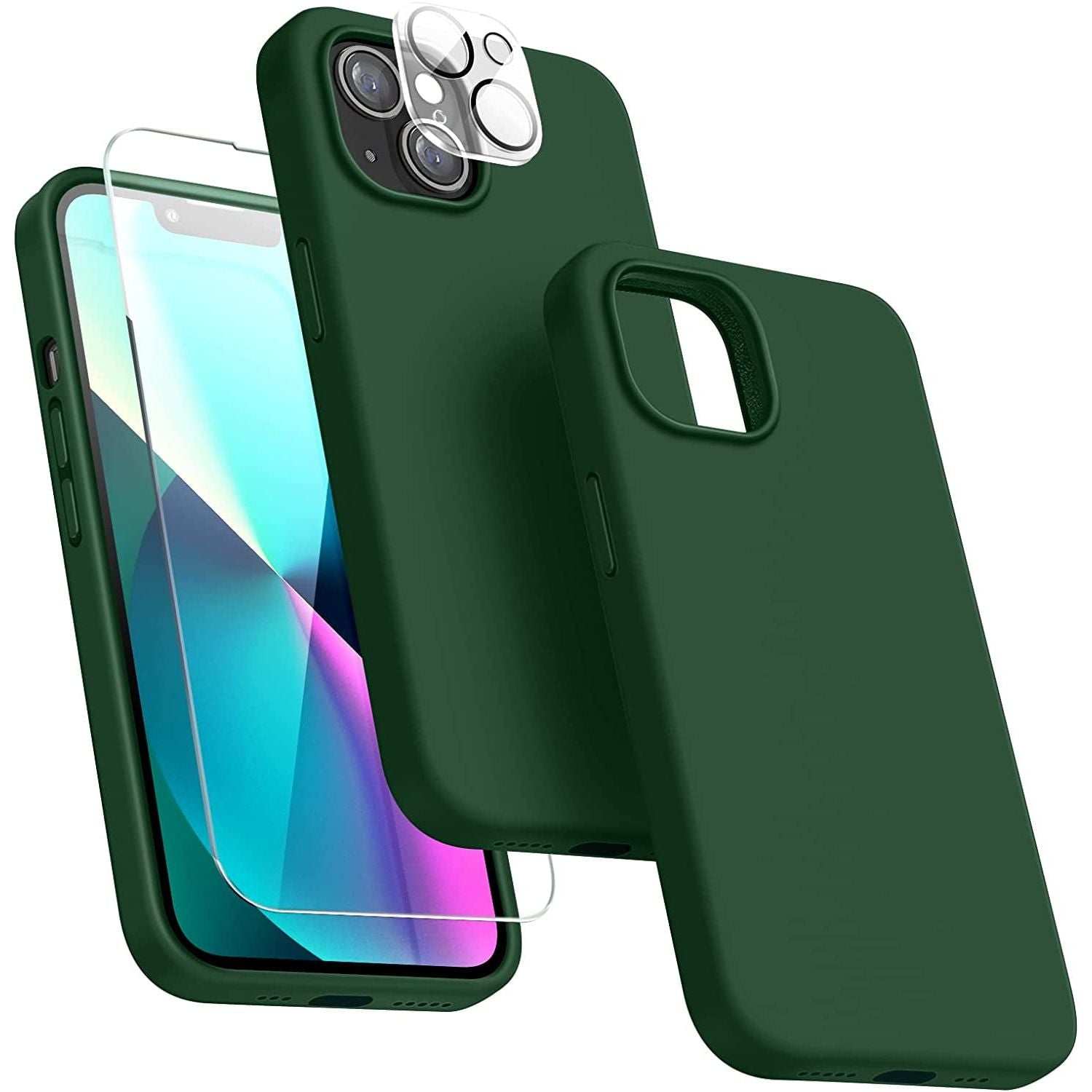 Entronix Silicone Case Designed for Apple iPhone 14 Liquid Silicone Case, 3 in 1 Bundle Case with Clear Tempered Glass and Camera Lens Shockproof Case - Entro Retail