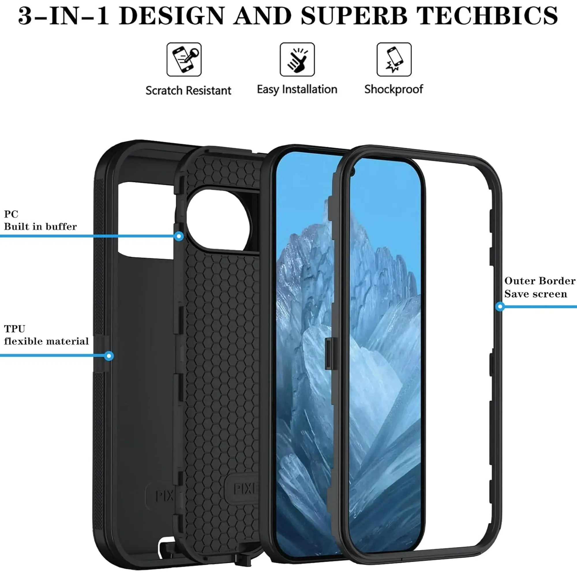 Entronix Bundle Compatible with Pixel 9 - Heavy Duty Case & 2 Clear Screen Protectors - Entronix