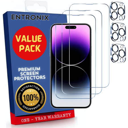 Entronix Case Screen Protector Bundle with Camera Cover for Apple iPhone 15 Pro Max Clear Built Anti Scratch, Bubble Free Easy Install, 3 PACK - Entro Retail