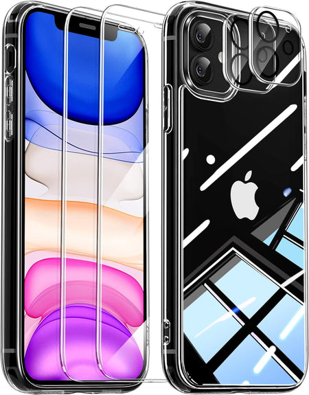 Entronix Case Heavy Duty Transparent Case Designed for Apple iPhone 11 Clear with 2 Screen Protector and Camera Lens, Shockproof Dropproof Slim Case - Entro Retail