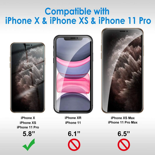 Entronix Anti-Spy Privacy Screen Protector Compatible with iPhone X/XS/11 Pro - 3-Piece Combo - Entronix