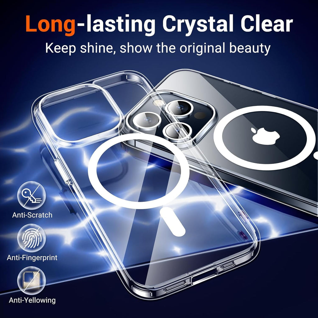 Entronix Bundle Compatible with iPhone 14 Pro Max - [Magnetic] Clear Case, 2 Clear Screen Protectors & 1 Metallic Camera Lens Protector