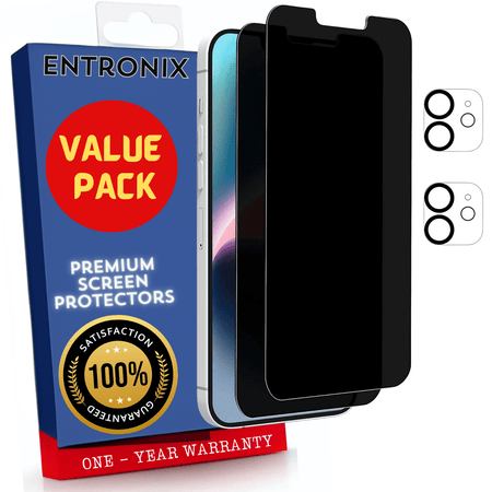Entronix Case Screen Protector Bundle with Camera Cover Designed for Apple iPhone 12 Mini Privacy 9H Hardness,Bubble Free Easy Install,2 PACK - Entro Retail