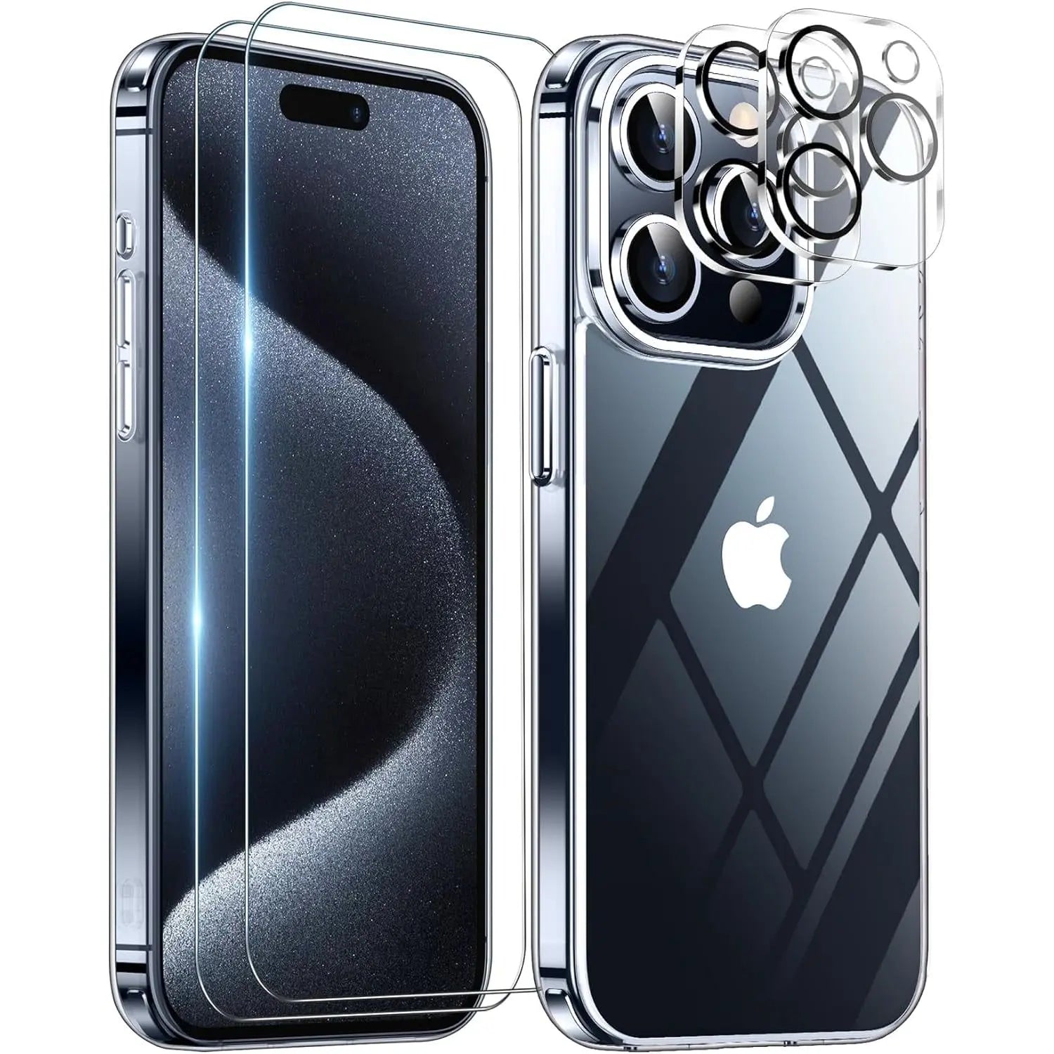 Entronix Case Heavy Duty Transparent Case for Apple iPhone 15 Pro Max Clear with 2 Screen Protector and Camera Lens, Shockproof Dropproof Slim Case - Entro Retail