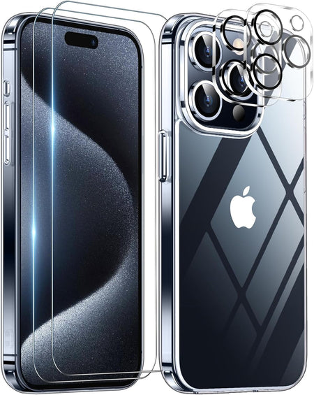 Entronix Case Heavy Duty Transparent Case for Apple iPhone 15 Pro Max Clear with 2 Screen Protector and Camera Lens, Shockproof Dropproof Slim Case - Entro Retail