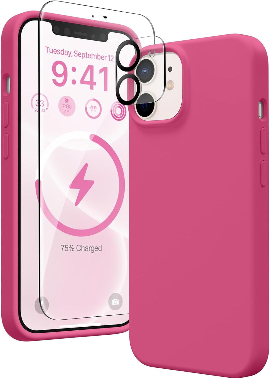 Entronix Silicone Case Designed for Apple iPhone 12 Liquid Silicone Case, 3 in 1 Bundle Case with Clear Tempered Glass and Camera Lens Shockproof Case - Entro Retail