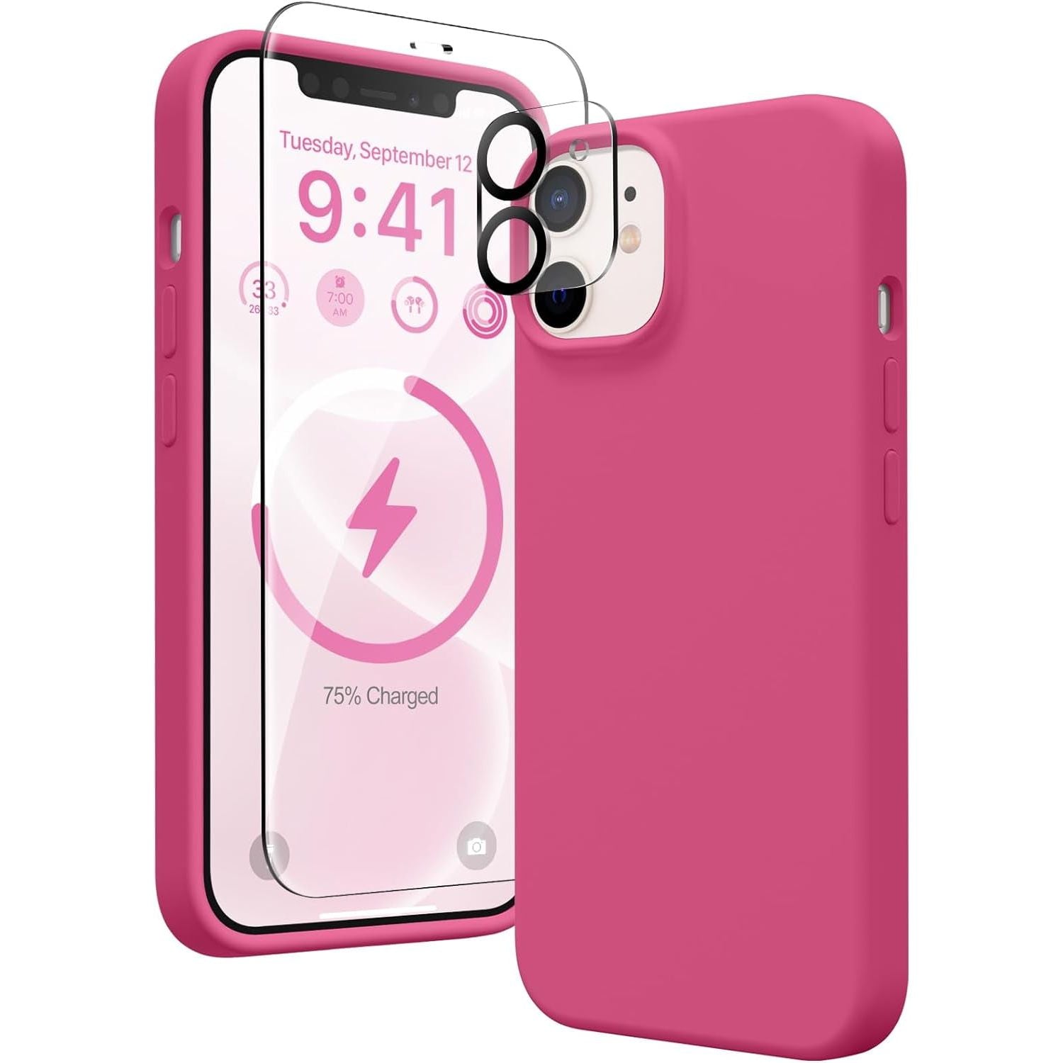 Entronix Apple iPhone 12 Mini 3-in-1 Bundle - Liquid Silicone Case, 1 Clear Screen Protector & 1 Camera Lens Protector, - Entro Retail