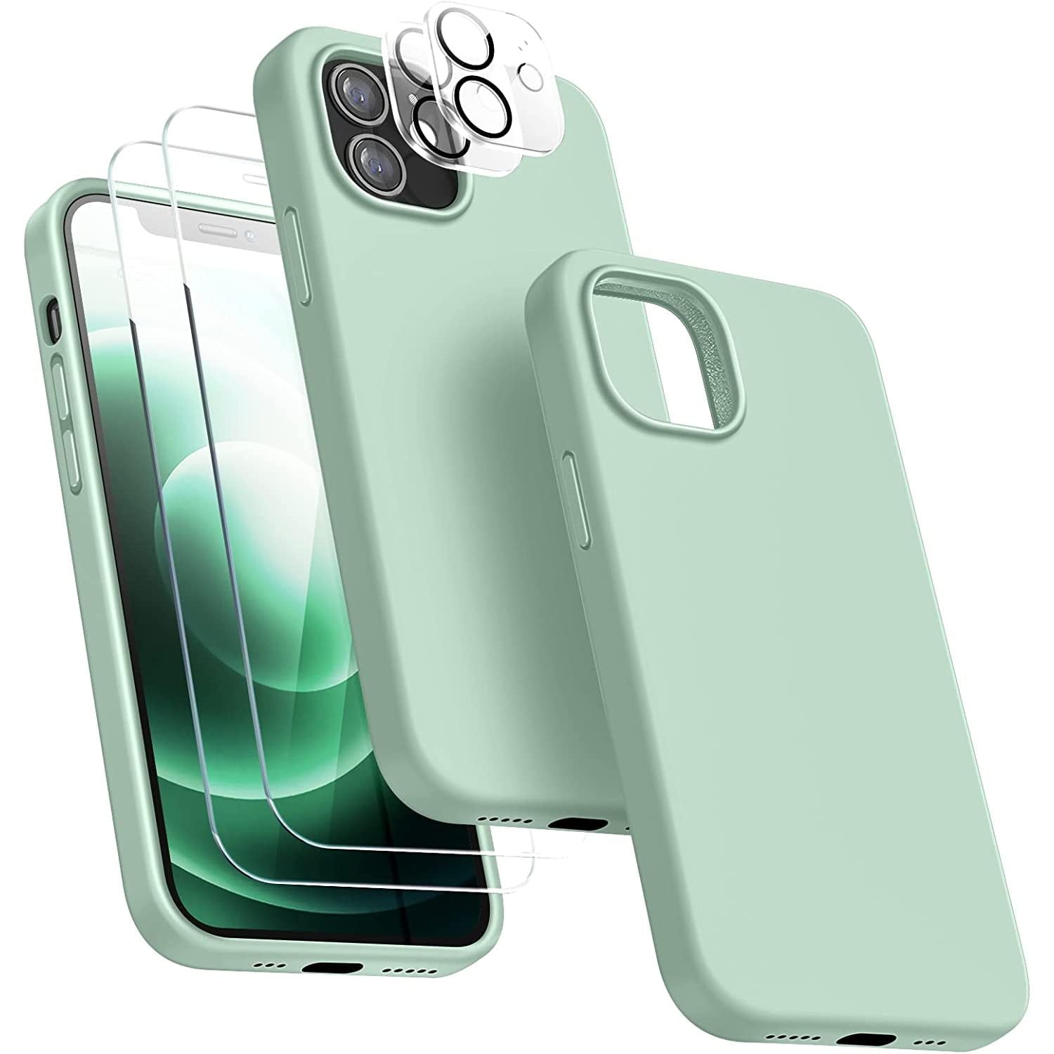 Entronix Apple iPhone 12 Mini 5-in-1 Bundle - Liquid Silicone Case, 2 Clear Screen Protectors & 2 Camera Lens Protectors, - Entro Retail