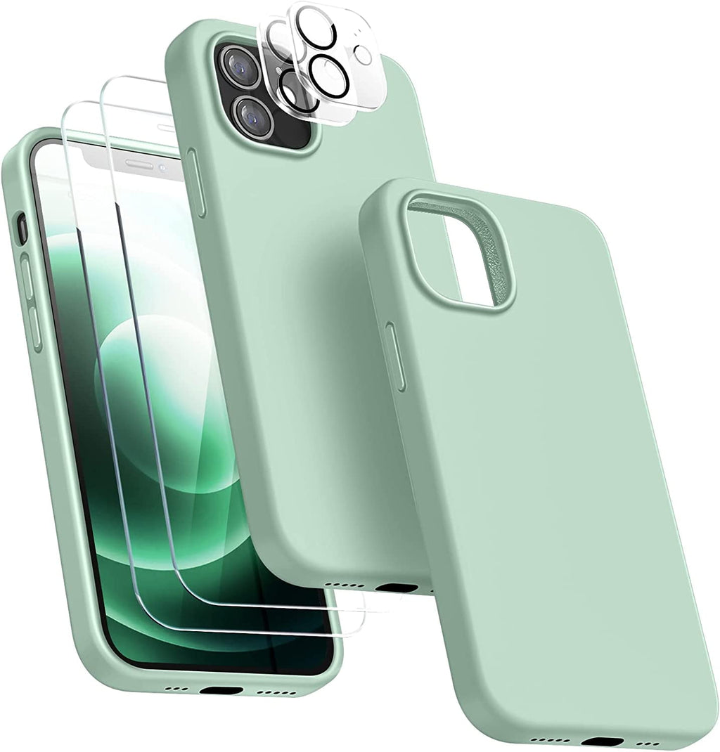 Entronix Silicone Case Designed for Apple iPhone 12 Liquid Silicone Case, 5 in 1 Bundle with 2 Clear Tempered Glass and 2 Camera Lens Shockproof Case - Entro Retail