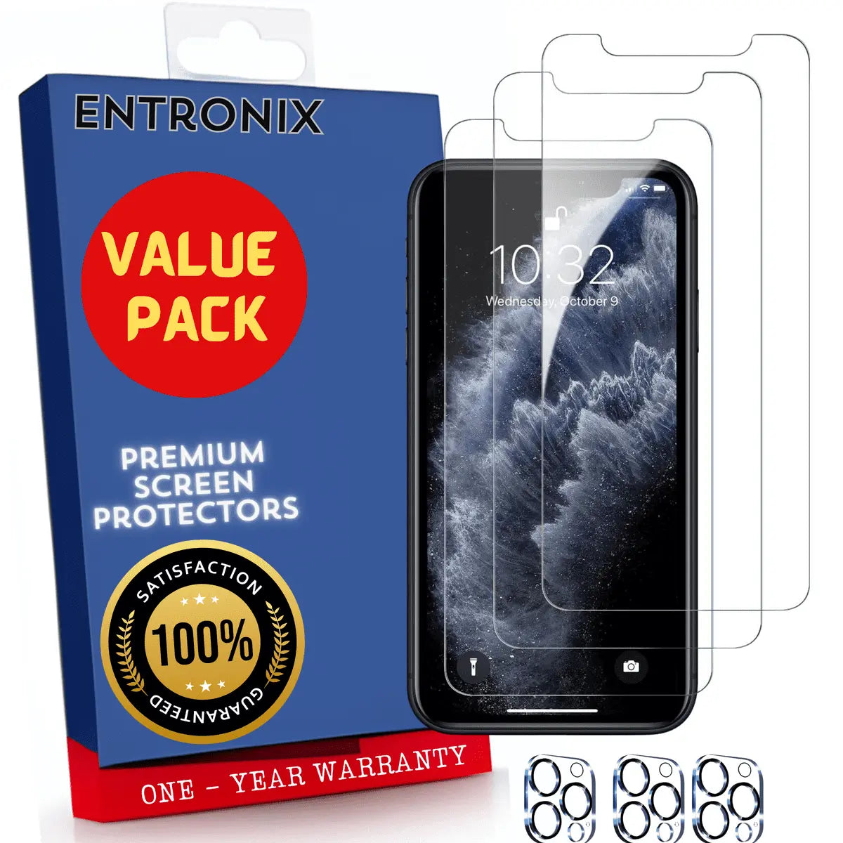 Entronix Case Screen Protector Bundle with Camera Cover Designed for Apple iPhone 11 Pro Clear 9H Hardness,Bubble Free Easy Install, 3 PACK - Entro Retail