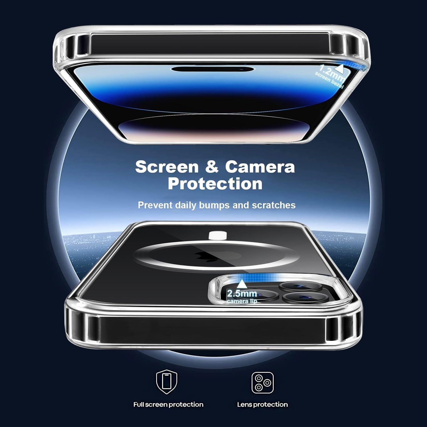 Entronix Bundle Compatible with iPhone 15 Plus - [Magnetic] Clear Case, 1 Clear Screen Protector & 1 Camera Lens Protectors