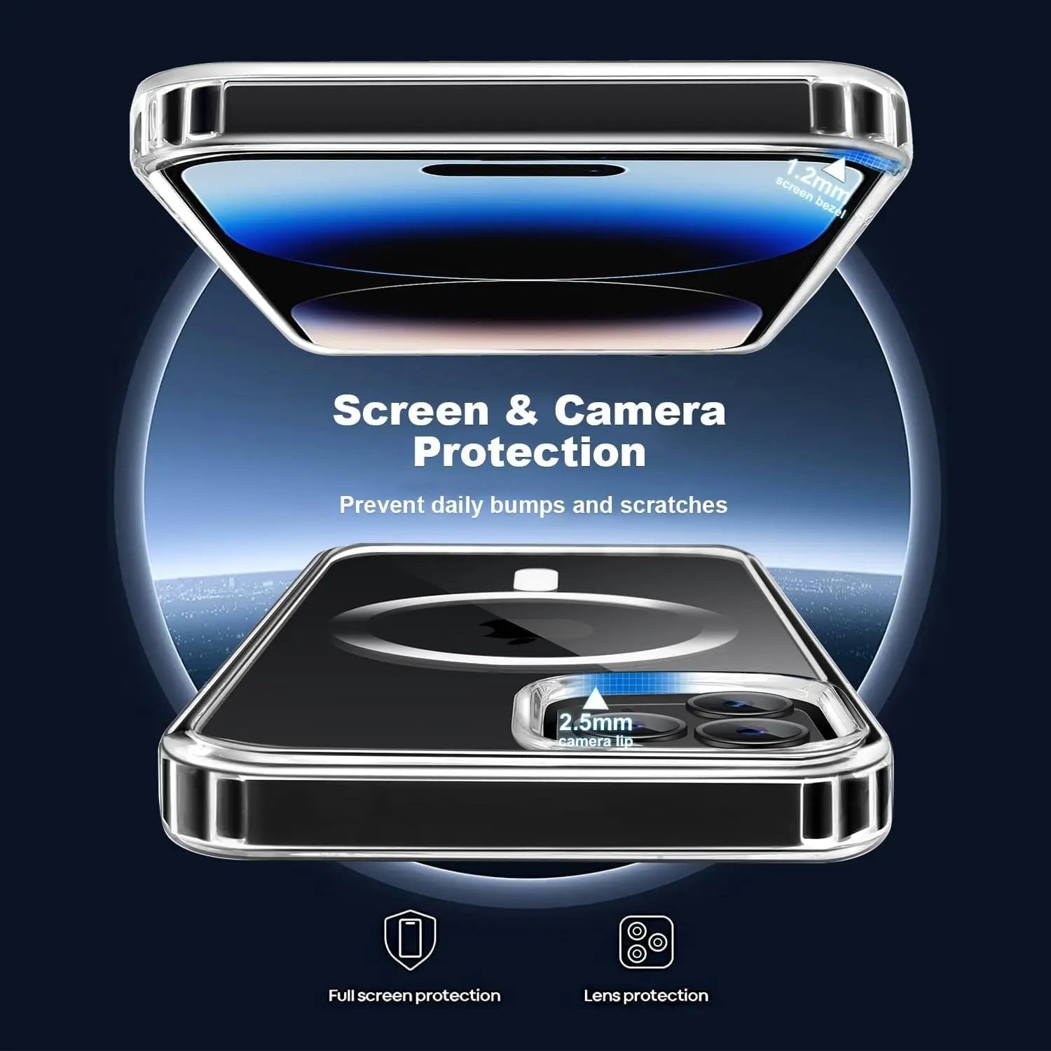 Entronix Bundle Compatible with iPhone 14 - [Magnetic] Clear Case, 2 Clear Screen Protectors & 1 Metallic Camera Lens Protector - Entronix