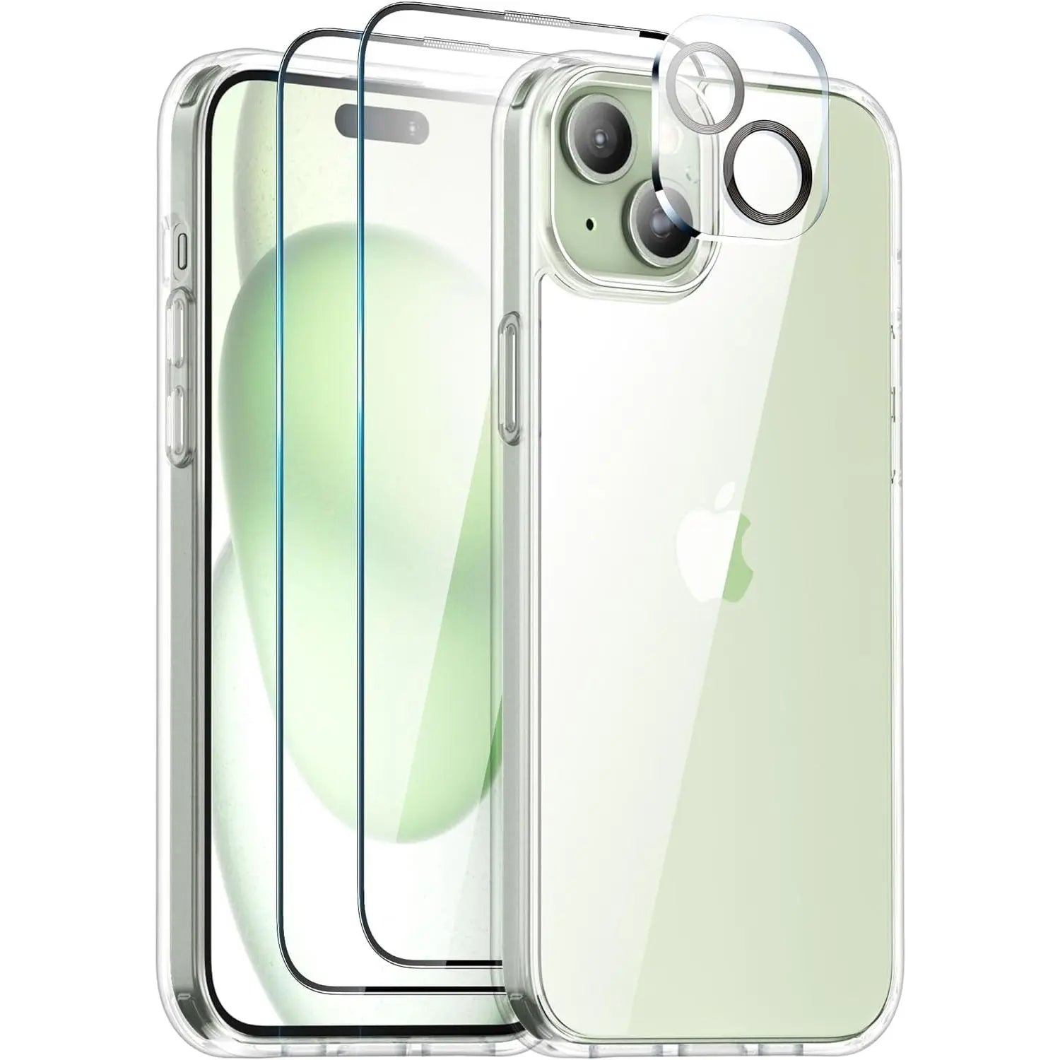 Entronix Case Heavy Duty Transparent Case for Apple iPhone 15 Clear with 2 Screen Protector and 1 Camera Lens, Shockproof Dropproof Slim Case - Entro Retail
