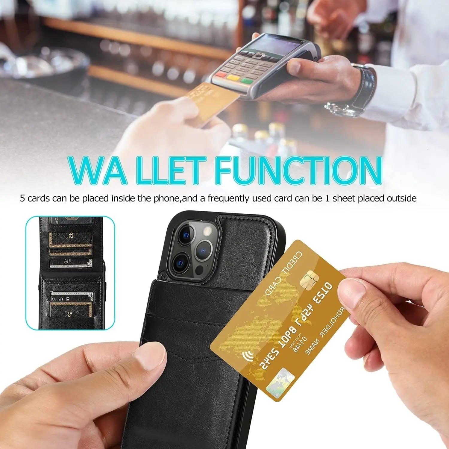 Entronix Wallet Case for Apple iPhone 16 Pro Leather Wallet Card Holder Case, Built In Kickstand with 6 Card Slots Holder - Entro Retail