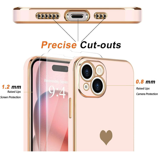 Entronix Bundle Compatible with iPhone 14 Plus - [Flexible] Glossy Heart Case & 2 Clear Screen Protectors - Entronix