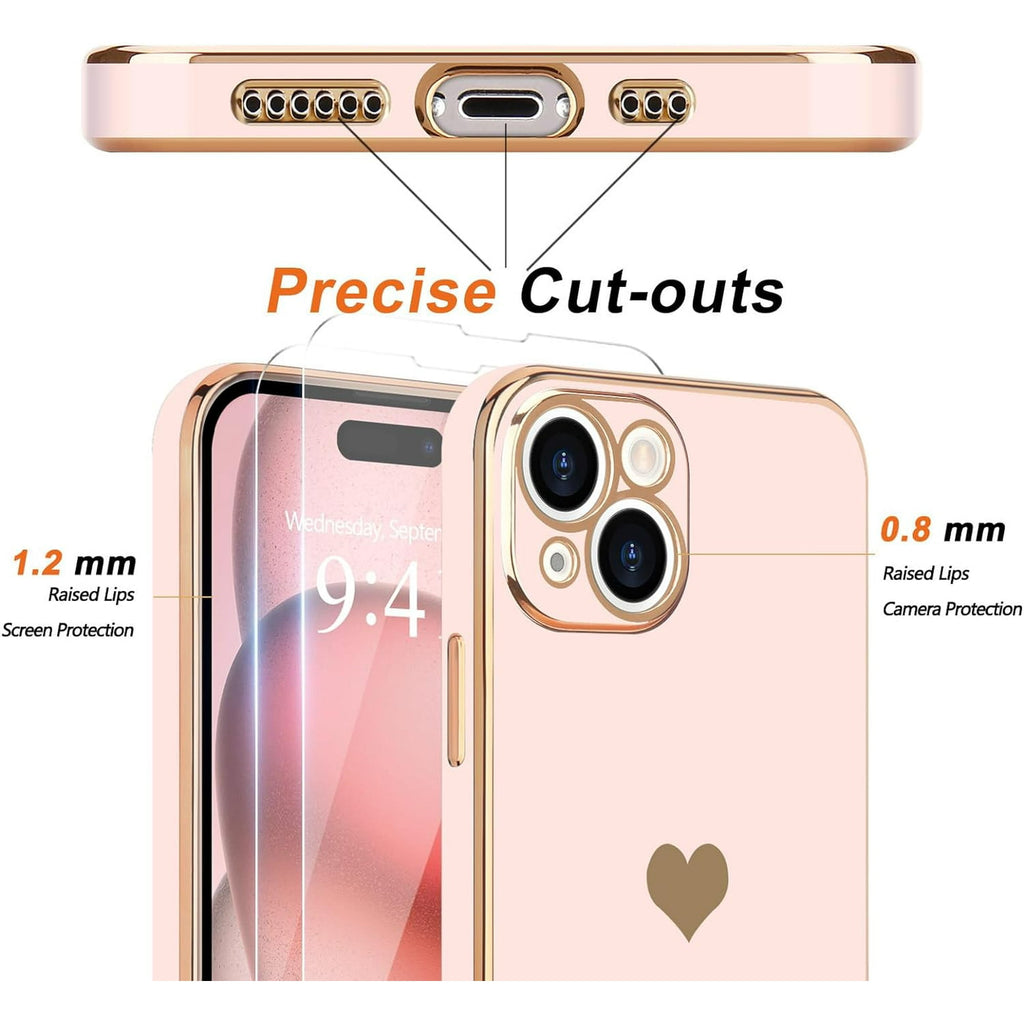 Entronix Bundle Compatible with iPhone 15 Plus - [Flexible] Glossy Heart Case & 2 Clear Screen Protectors