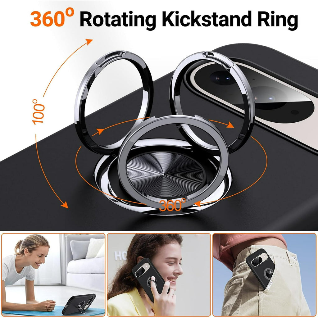 Entronix Bundle Compatible with Pixel 9 - 360º Circular Ring Gripstand & 2 Clear Screen Protectors