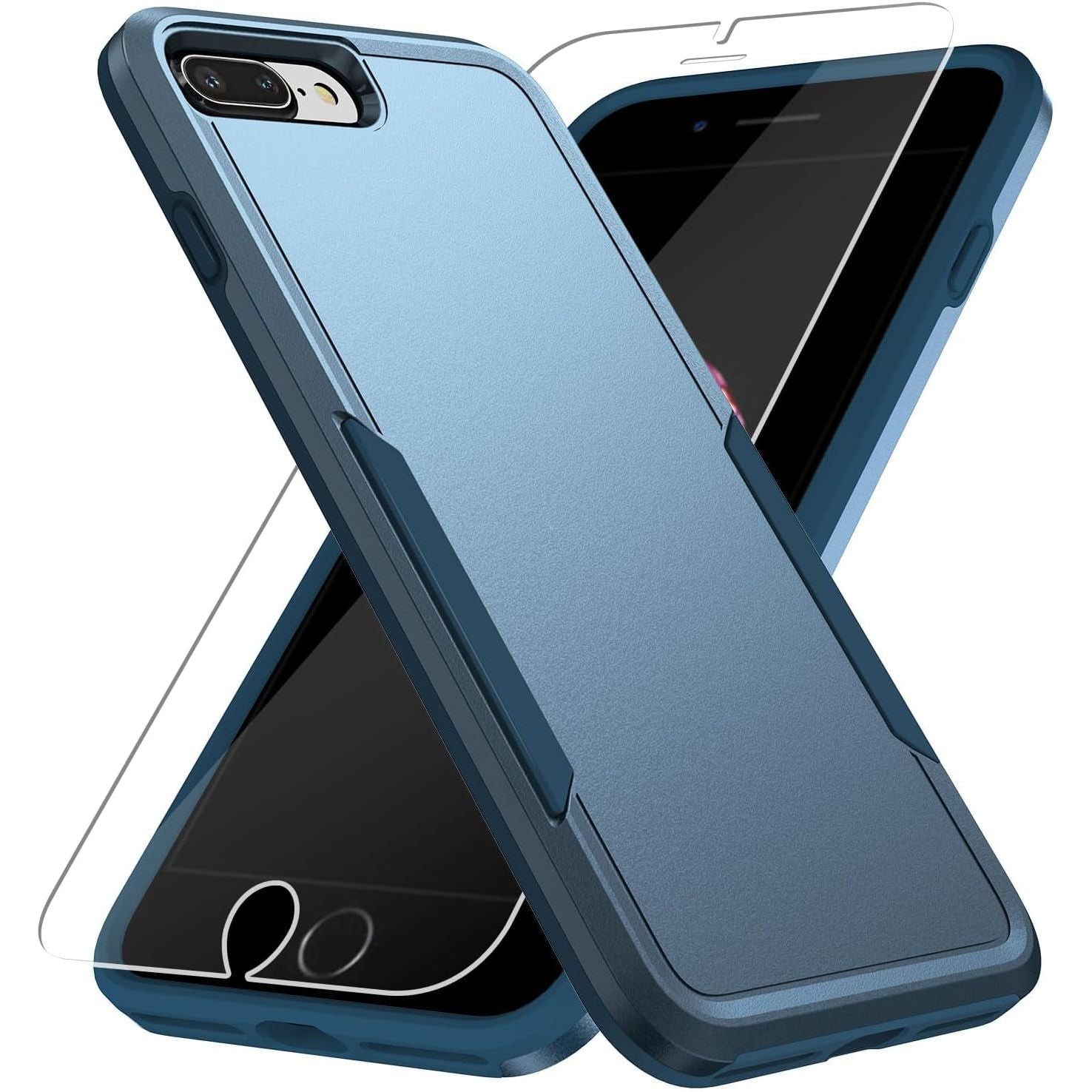 Entronix Heavy Duty Case for Apple iPhone 8 Plus,7 Plus with 1Pc Tempered Glass Screen Protector, Shockproof Dropproof Anti-Scratch Cover - Entro Retail