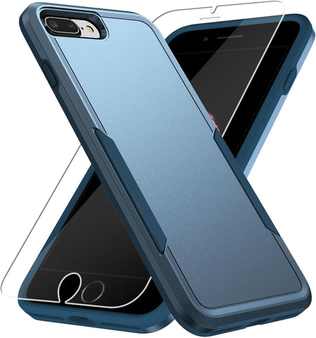 Entronix Heavy Duty Case for Apple iPhone 8 Plus,7 Plus with 1Pc Tempered Glass Screen Protector, Shockproof Dropproof Anti-Scratch Cover - Entro Retail
