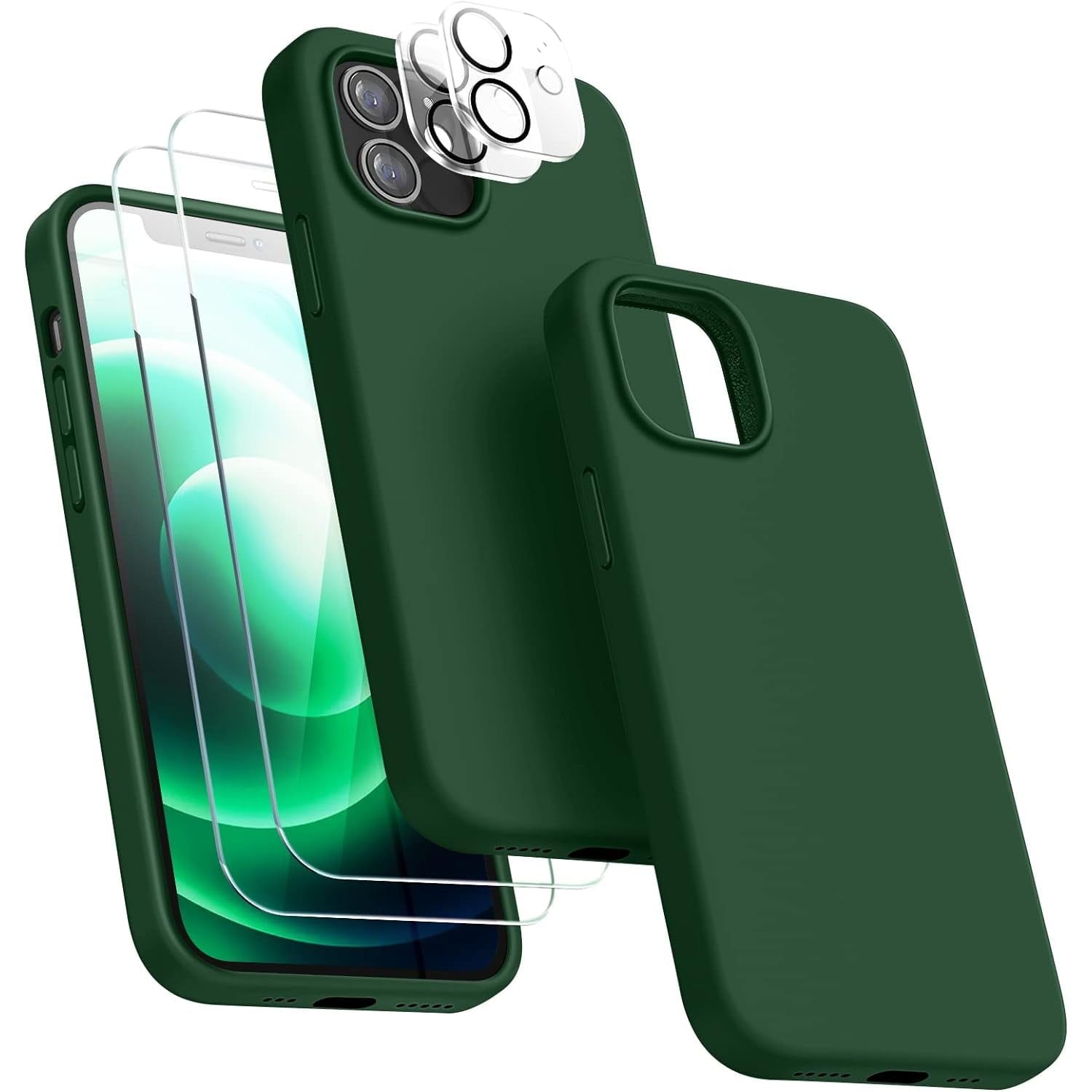 Entronix Silicone Case Designed for Apple iPhone 11 Liquid Silicone Case, 5 in 1 Bundle with 2 Clear Tempered Glass and 2 Camera Lens Shockproof Case - Entro Retail