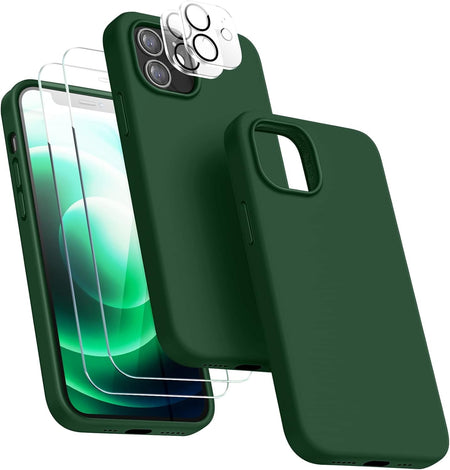 Entronix Silicone Case Designed for Apple iPhone 12 Liquid Silicone Case, 5 in 1 Bundle with 2 Clear Tempered Glass and 2 Camera Lens Shockproof Case - Entro Retail