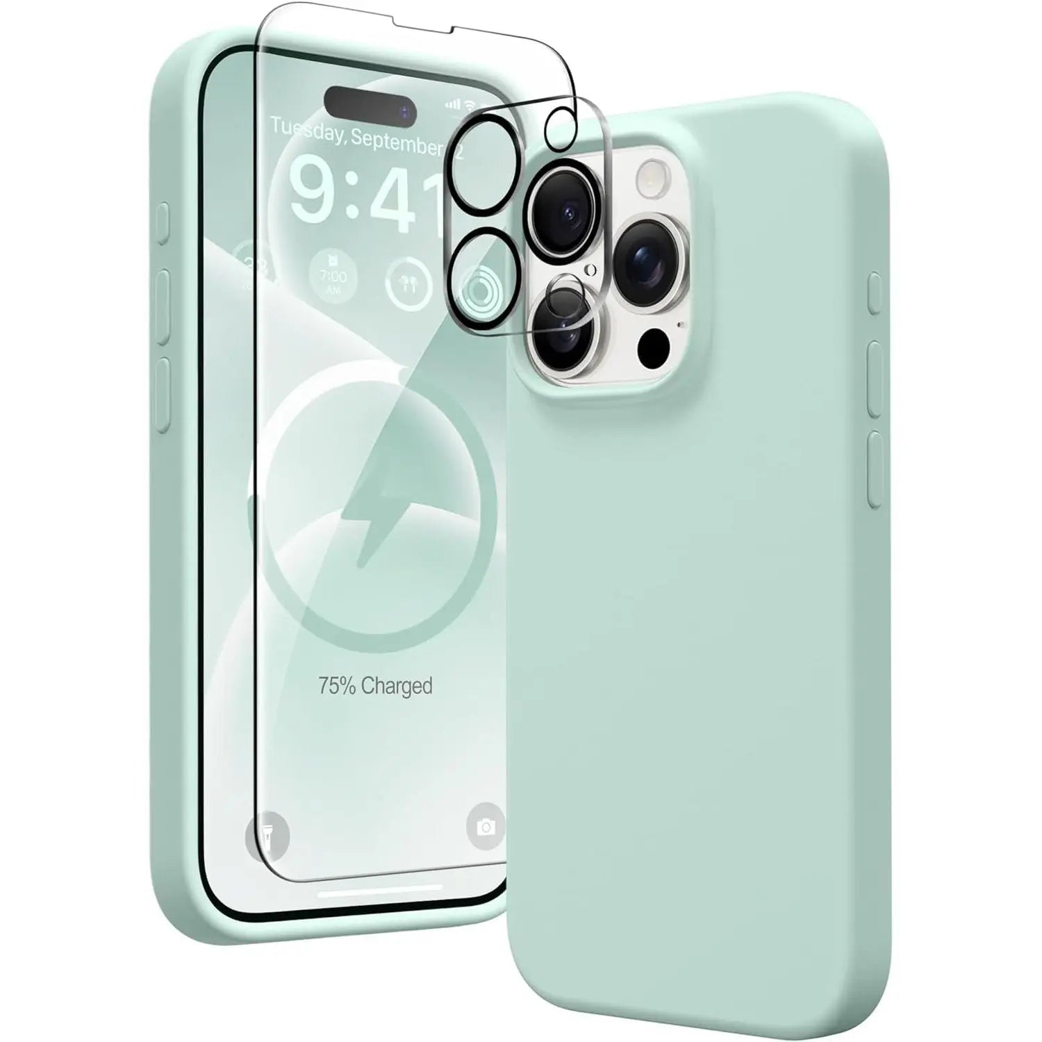 Entronix Apple iPhone 15 Pro 3-in-1 Bundle - Liquid Silicone Case, 1 Clear Screen Protector & 1 Camera Lens Protector, - Entro Retail