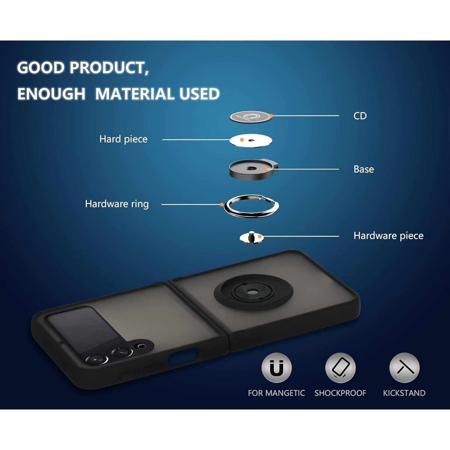 Entronix Matte Ring Case for Samsung Galaxy Z Flip 4, Slim Matte Cover with Built-In Kickstand, - Entro Retail