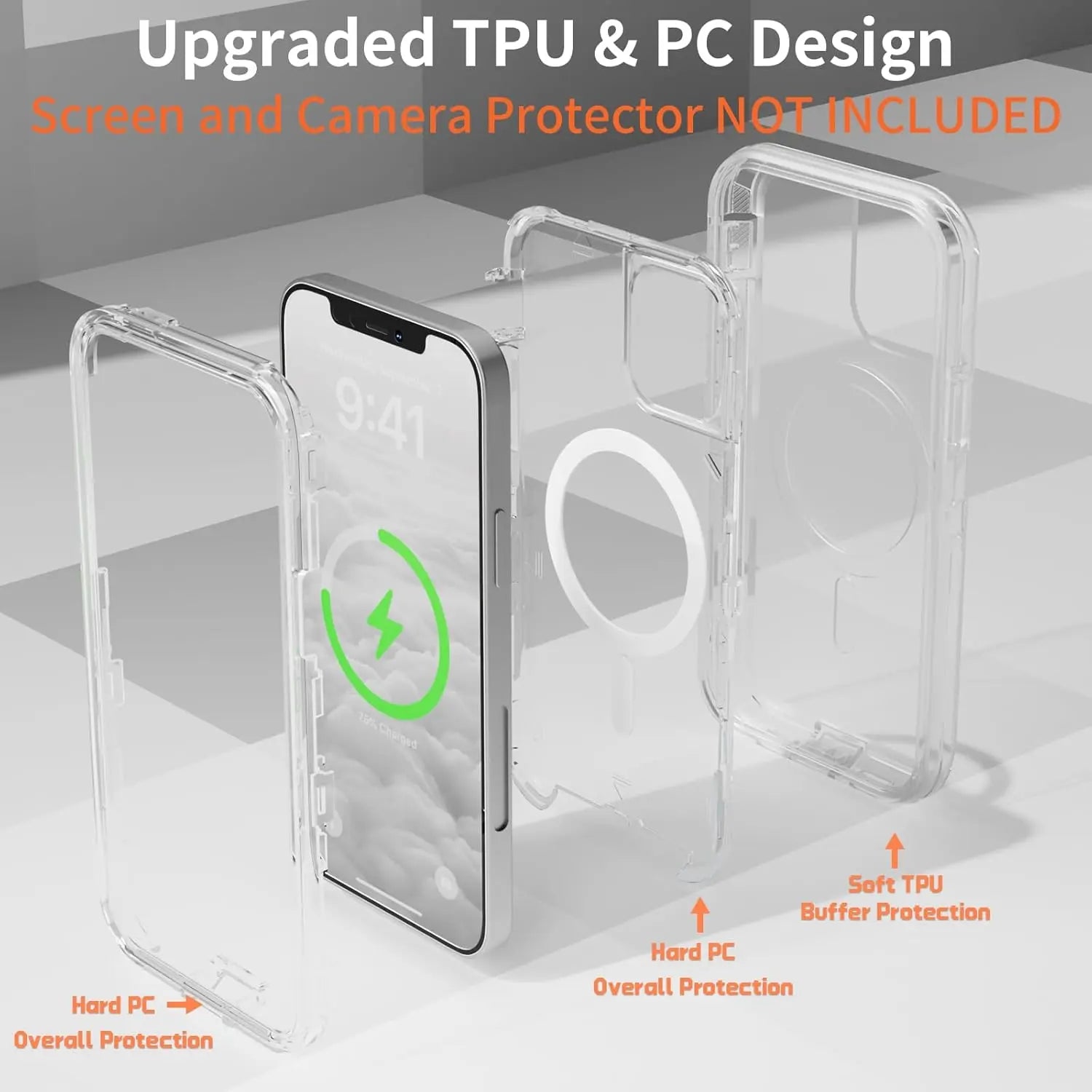 Entronix [Magnetic] Case Compatible with iPhone 12/12 Pro - [Clear] Triple-Layer Heavy Duty Protection - Entronix