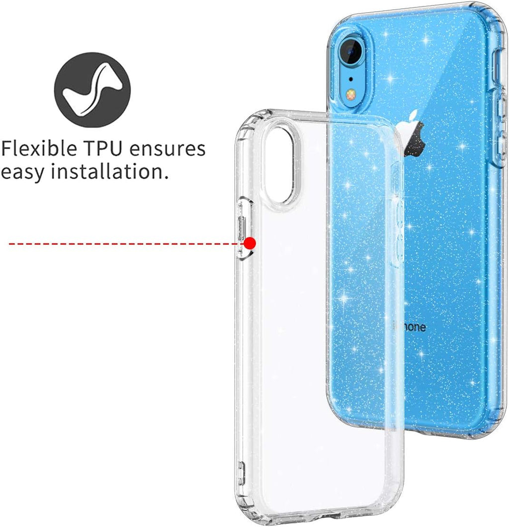 Entronix Glitter Clear Case for Apple iPhone XR, Crystal Clear Sparkly Bumper Cover - Entro Retail