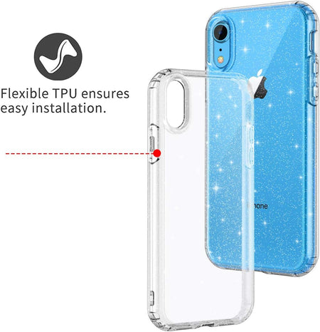 Entronix Glitter Clear Case for Apple iPhone XR, Crystal Clear Sparkly Bumper Cover - Entro Retail