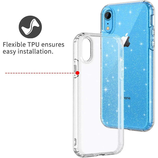 Entronix Glitter Clear Case for Apple iPhone XR, Crystal Clear Sparkly Bumper Cover - Entro Retail