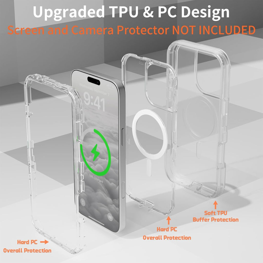 Entronix [Magnetic] Case Compatible with iPhone 16 Pro - [Clear] Triple-Layer Heavy Duty Protection