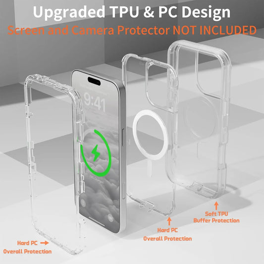 Entronix [Magnetic] Case Compatible with iPhone 16 Pro - [Clear] Triple-Layer Heavy Duty Protection - Entronix