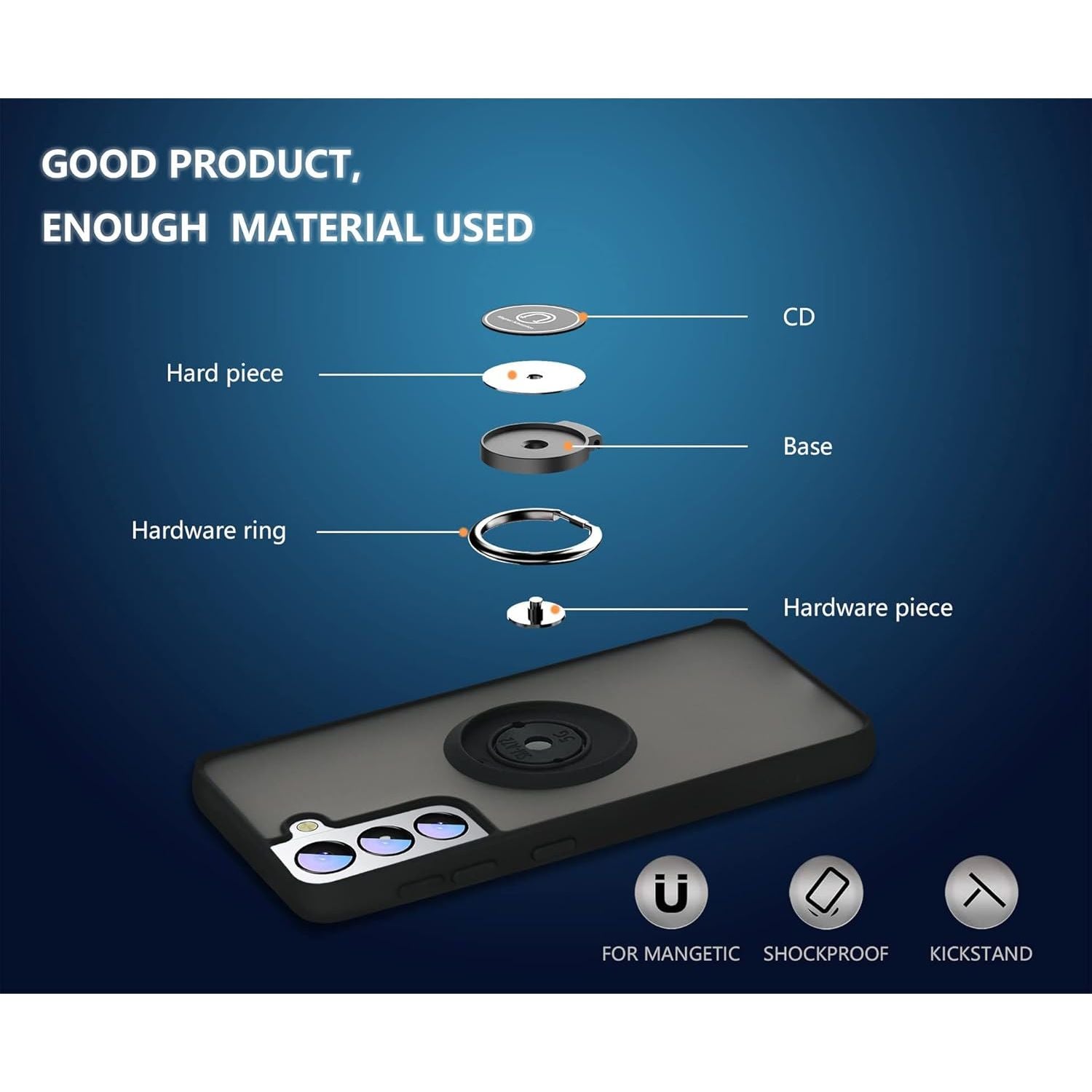 Entronix Matte Ring Case for Samsung Galaxy A14, Slim Matte Cover with Built-In Kickstand, - Entro Retail