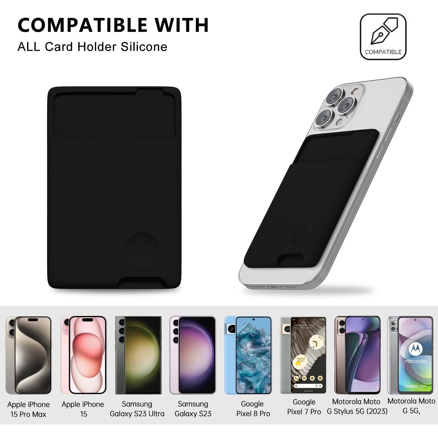 Entronix Silicone Card Holder for Apple/Samsung/All Phones, Sticky Wallet Pocket Back Cover, - Entro Retail