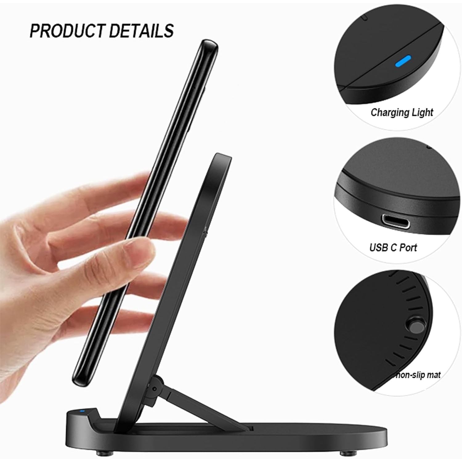 Entronix Wireless Fast Charging Stand Pad - USB-C/iPhone/Android