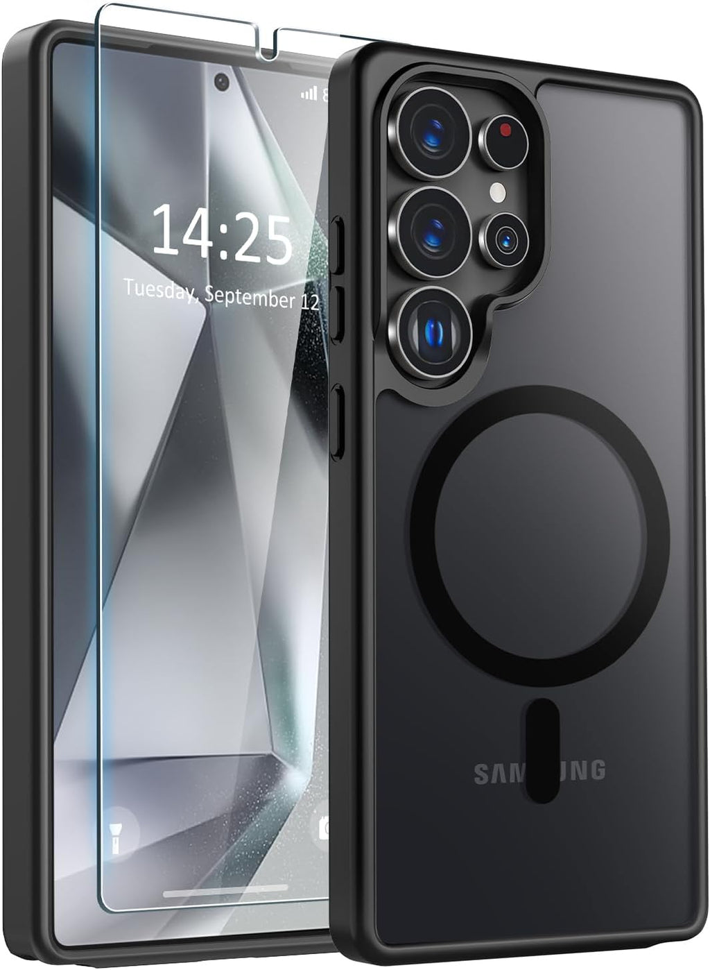 Entronix Bundle Compatible with Galaxy S24 Ultra - [Magnetic] Translucent Matte Case & 2 Clear Screen Protectors