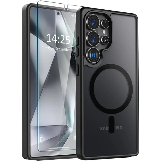 Entronix Bundle Compatible with Galaxy S24 Ultra - [Magnetic] Translucent Matte Case & 2 Clear Screen Protectors - Entronix