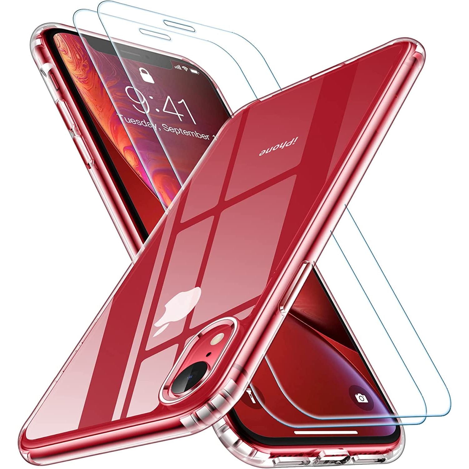 Entronix Case Heavy Duty Clear Case Designed for Apple iPhone XR Transparent with 2 Tempered Glass Screen Protector, Shockproof Dropproof Slim Case - Entro Retail