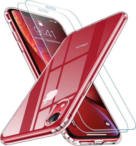Entronix Case Heavy Duty Clear Case Designed for Apple iPhone XR Transparent with 2 Tempered Glass Screen Protector, Shockproof Dropproof Slim Case - Entro Retail