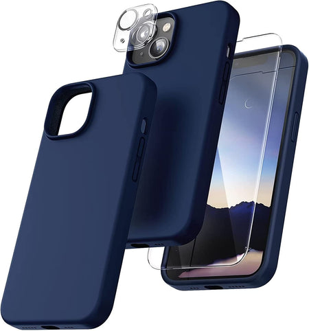 Entronix Apple iPhone 14 Plus 3-in-1 Bundle - Liquid Silicone Case, 1 Clear Screen Protector & 1 Camera Lens Protector, - Entro Retail
